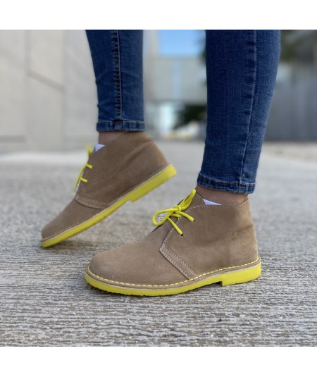 Bicolor sand & yellow boots for women