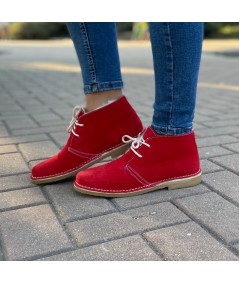 Desert boots rouges avec peau de mouton pour femme