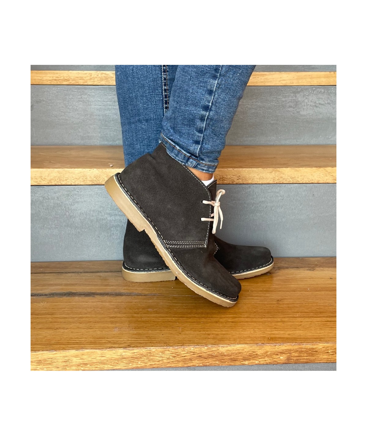 Gray desert boots for women made of the best suede leather.