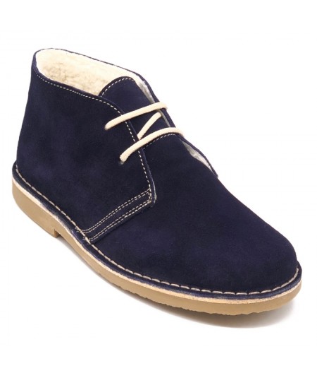 Navy blue desert boots with shearling lining for women