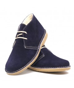 Navy blue desert boots with shearling lining for women