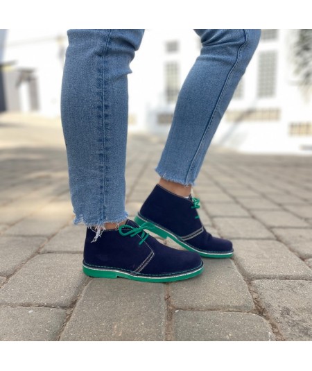 Женские двухцветные темно-синие и зеленые ботинки
