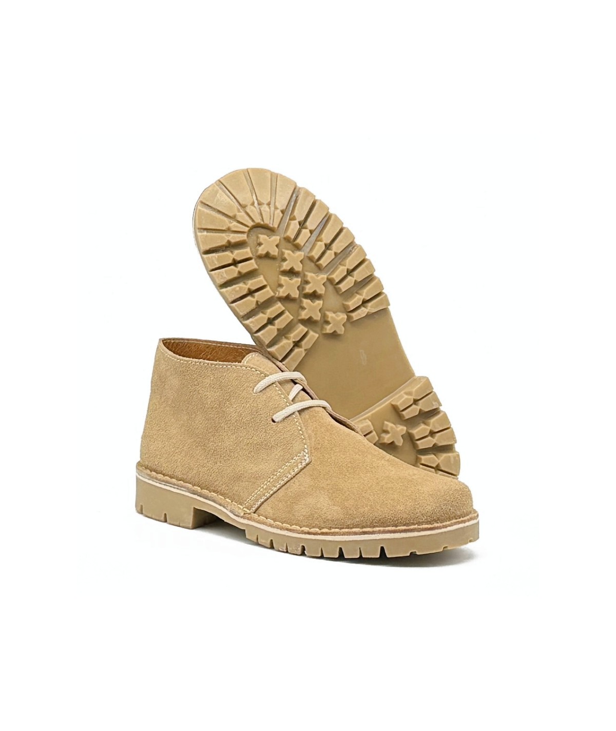 Desert boots with "Caminito del Rey" sole in sand-colored suede leather for women