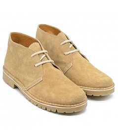 Desert boots with "Caminito del Rey" sole in sand-colored suede leather for women