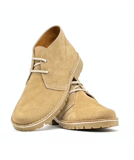 Desert boots with "Caminito del Rey" sole in sand-colored suede leather for women