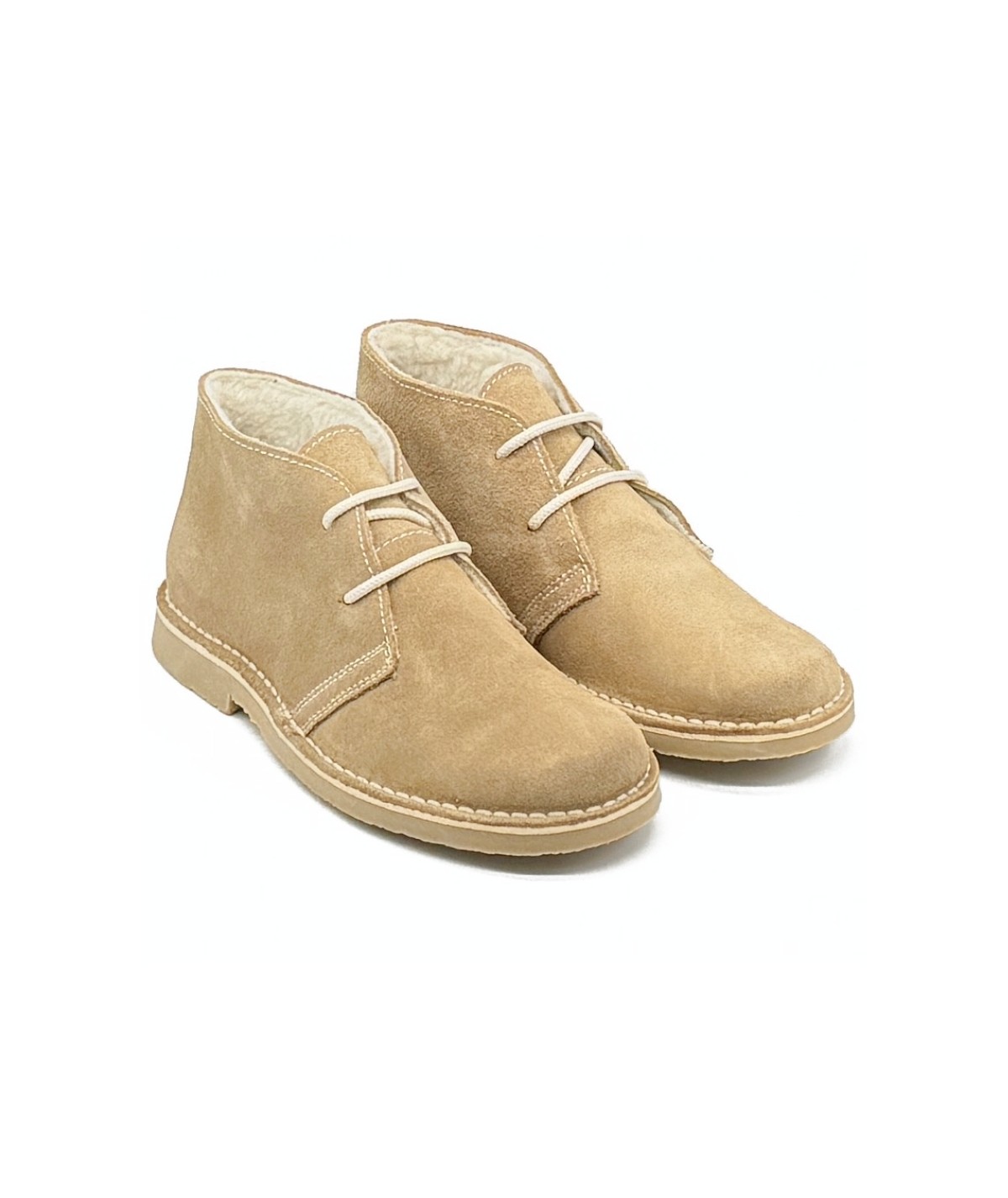 Women's sand color desert boots with shearling lining