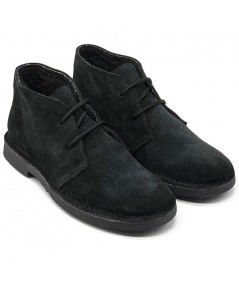 Black suede desert boots with shearling lining in women's sizes