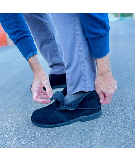 Botas safari pretas para homem com forro de pele de carneiro