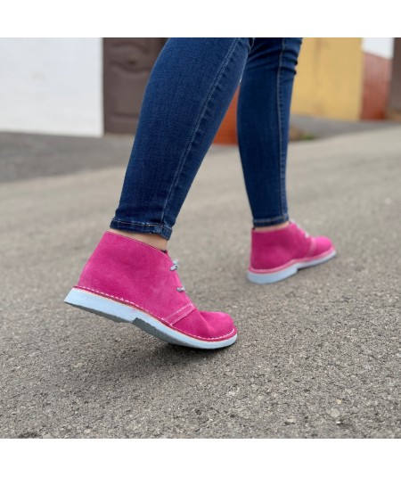 Botas safari combinadas de colores Fucsia-Cielo para mujer