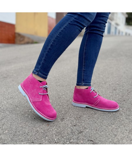Bottes du désert pour femmes, coloris fuchsia et ciel