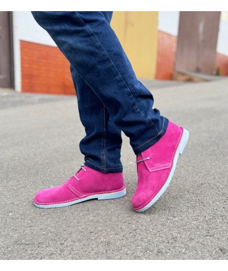 Fuchsia - Blue sky colored desert boots for men
